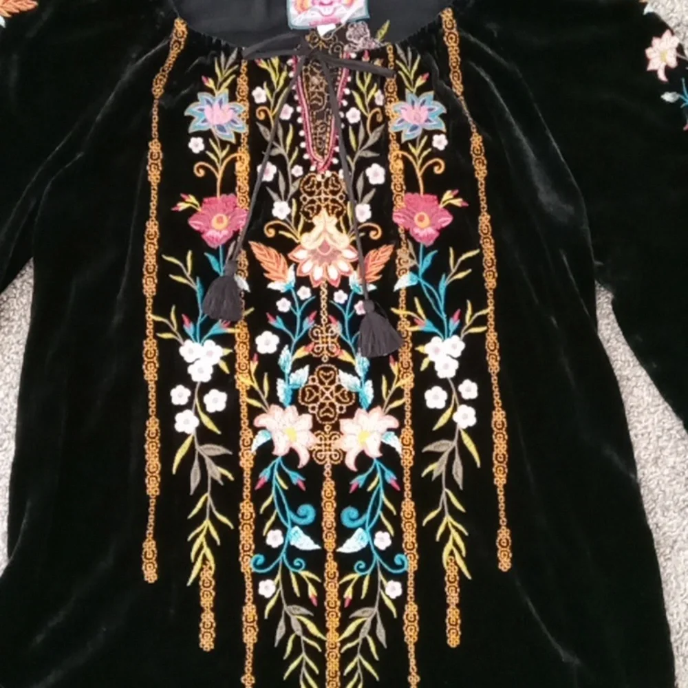 Johnny Was Esther Velvet Flare Sleeve  Peasant Blouse - Picture 4 of 11